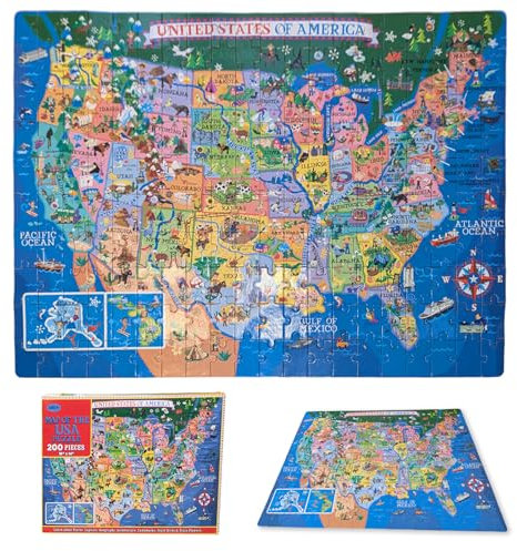 Educational & Learning USA Map Jigsaw Puzzle, Geography Puzzle with Continents & Countries - learn United States of America map Jigsaw for Kids Age 7+, USA Map Jigsaw