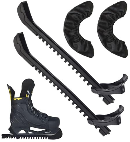 Golgner 2 Pcs Schlittschuh Kufenschutz Zubehör, Kufenschoner Schlittschuhe, Verstellbarer Schlittschuhschutz, Eishockey elastische Kufenstrümpfe+Verstellbar Schutz Kunststoff, für Erwachsene Kinder
