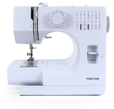 PRIXTON Máquina de coser P115, 14 Puntadas diferentes, 2 Velocidades, Cajón para accesorios, Lámpara y Pedal incluido