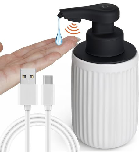 Autumnlife Seifenspender Automatisch Weiß, Elektrischer Seifenspender IPX5 Wasserdicht Wiederaufladbarer Berührungsloser Spülmittelspender mit Sensor, geeignet für Badezimmer, Küche, 320 ml