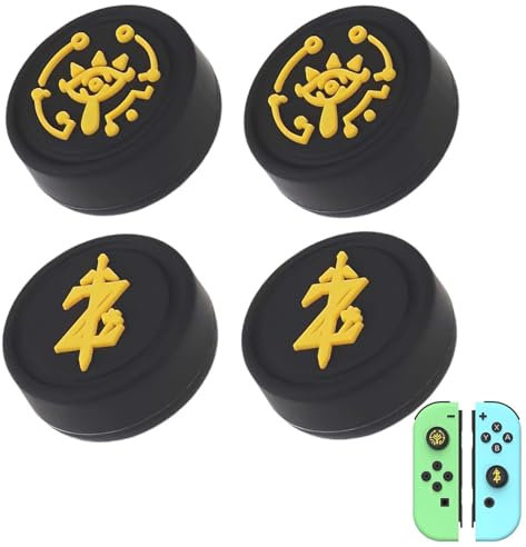 Joystick Kappen Kompatibel mit Nintendo Switch/Lite/OLED - Silikon Thumb Grips mit Retro-Totem, rutschfest und Verschleißfest Steam Deck Zubehör Schutz(Schwarz)