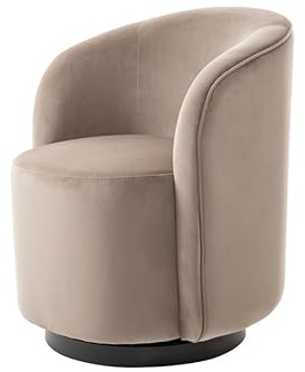 MY Furniture West End Swivel Dining Chair - Taupe- Black Base - the ultimate luxurious dining or dressing table chair in taupe velvet fabric - 360 degrees swivel - designer elegant chair