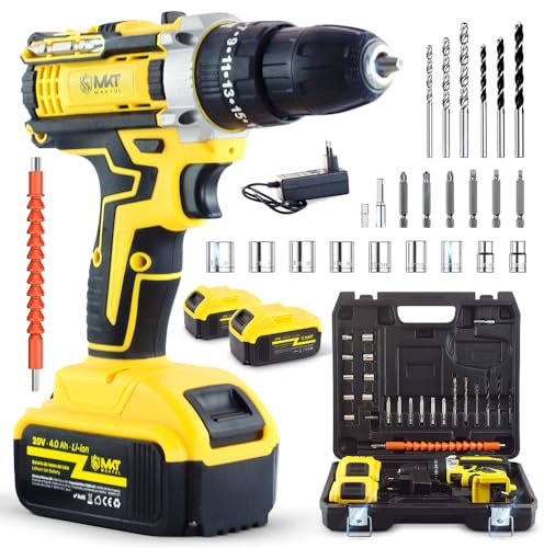 MAKTUL Trapano Avvivatore a Percussione Batteria Potente 2x4000mAh 20V Drill Elettrico Multifunzione Senza Fili con Accesori Fai Da Te 100% Compatibile, Luce Livello Regolazione Coppia, 2 Velocità