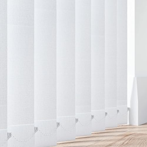 Made to Measure Waterproof Vertical Blinds Slats - PVC Fabric Blackout Replacement Louvres 3.5 (89mm) Wide - Aqualush White - With Hangers, Weight & Chains Or Chainless Weights - Easy Fit (White)