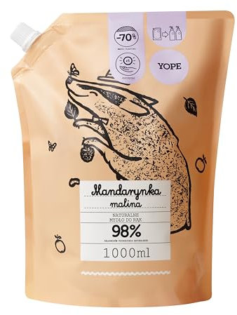 YOPE Ricarica Sapone Naturale per le Mani | Mandarino e Lampone | Profumo Fruttato Dolce | Idratante, Illuminante, Lenitivo | Vegan & Cruelty Free | 98% ingredienti di origine Naturale | 1000 ml