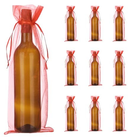 PATIKIL 14 x 5 Inch Organza Wine Bags, 20 Pcs Gift Wrap Bags Sheer Mesh Wine Bottle Bag Drawstring Pouches Reusable for Party Wedding Favors, Green