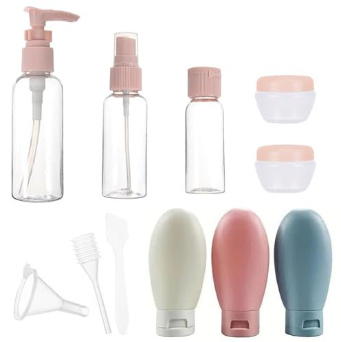 Travel Bottles Set,60ML Travel Squeeze Bottles,Small Mini Plastic Empty Refillable Transparent Bottles, Travel Skincare Container for Lotions and Toiletries with Storage Bag(Multicolor) (Pink)