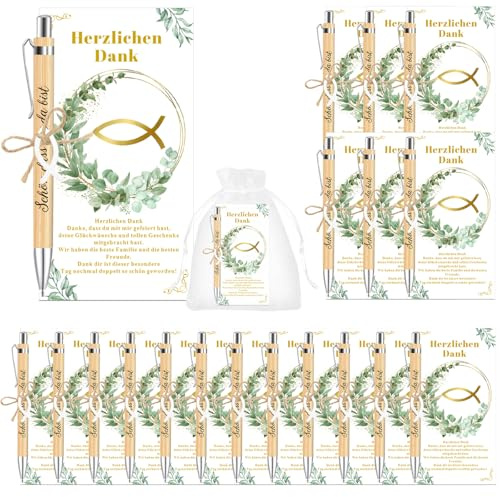 Sunwuun 20 Stück Gastgeschenk Konfirmation,Dankeschön Geschenke Klein,Segenskarten,Kugelschreiber,Organzabeutel,Kommunionsfischdekorationen und Hanfseile,Schön Dass du da Bist