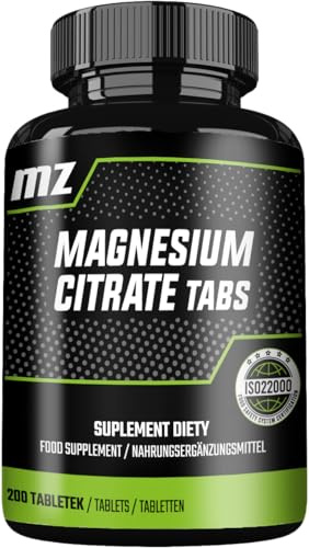 Magnesiumcitrat 100 mg - 200 leicht zu schluckende Tabletten - Unterstützt Energie und Knochenstärke - von MZ