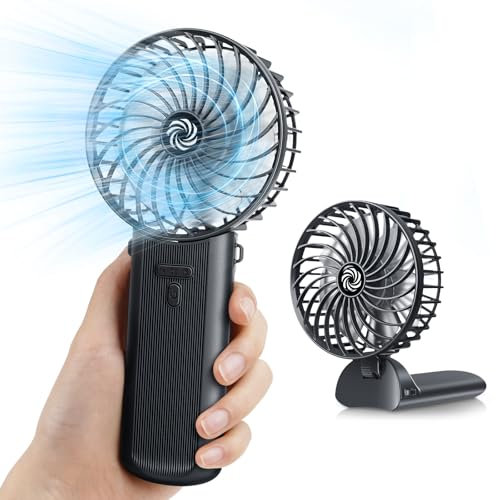 Handventilator Hand Ventilator Klein, Faltbarer USB Mini Fan Akku Ladbar 4 Geschwindigkeiten, Tragbarer Ventilator Rechargeable Tischventilator Portable Fan für Büro&Outdoor&Reisen&Camping - Schwarz