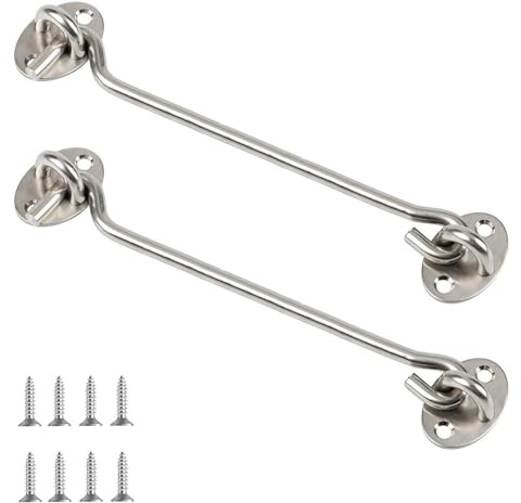 Zydiwo 2 Piezas Gancho de Cabina Cerradura de Puerta de Granero y Pestillo de Ojo Negro Gancho de Ventana con Tornillo para Graneros Ventanas Puertas Cabañas (Plata-10 pulgadas)