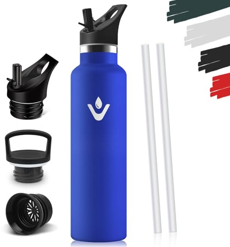 Botella Termica 1 Litro, Termo Sin BPA, Cantimplora Acero Inoxidable, Aislamiento Al Vacío de Doble Pared, Botella Agua Gimnasio, Cantimplora Termica para Adultos, Deporte, Oficina - Azul real