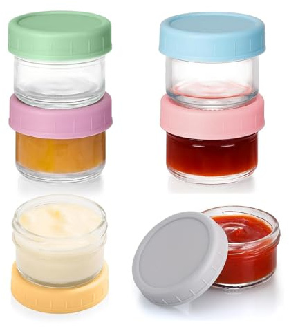 HZZON 6 Stück 80ml Dressing Behälter Salatdressing Behälter mit Deckel Lebensmittelbehälter Glas Mini Dip Saucenbehälter Dose Auslaufsichere Frischhaltedosen Ideal für Snack Dips Salat Gewürze