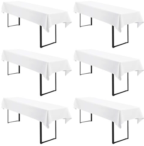 Teruntrue Biertischdecke 6er Pack Weiß 250x100 cm Rechteckig Tischdecke waschbar Polyester Universal für 50 und 70 cm Biergarnituren Bierzelt