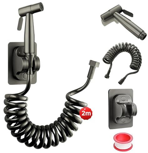DEANKEJI 2 Meter PE Handbrause Toilette-Set, Dunkelgrau Bidet-Sprüher für Toilette, Toiletten-Hochdruckspritzpistole, Hand-Bidet-Sprühset, für Küche, Bad, Hotel