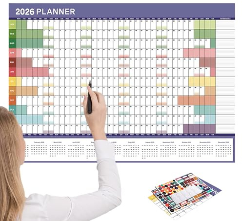 Jahreskalender für die Wand – Kalender von 12 2026, Planer für die ganze Wand – 2026 – Wandkalender Monatliches Wandbild, Schreibtisch, Küche, Klassenzimmer, Lehrer der Schule St