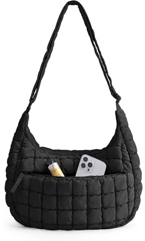 bagsmart Crossbody Bag for Women, Large Quilted Puffy Shoulder Handbag | 6.6L Soft Fluffy Cute Purse for Daily Use, Shopping，Puffer Tote Bag Perfect for Commutes & Weekend Trips