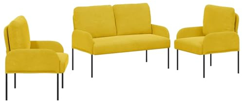 vidaXL Sofagarnituren mit Kissen 3 pcs Gelb 115 x 56 x 80 cm Sperrholz, Wohnzimmer, Coole Couch, modernes Möbel, bequemer Sitz, minimalistisches Design, urbaner Stil, funktional