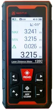 Nestle NDL-120C Laser-Entfernungsmesser – 120 m Reichweite, grüner Laser, 4X Zoom-Kamera, großes IPS-Farbdisplay, 100 Messwerte Speicher, IP68, USB-C Akku, Bluetooth/JoyPlan