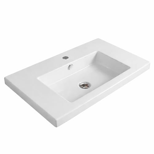 BRICOZONE Lavabo Da Incasso Rettangolare 101x36 Cm In Ceramica Bianca Lucida Monoforo Con Troppopieno Installazione Sottopiano O Soprapiano Per Bagno Moderno