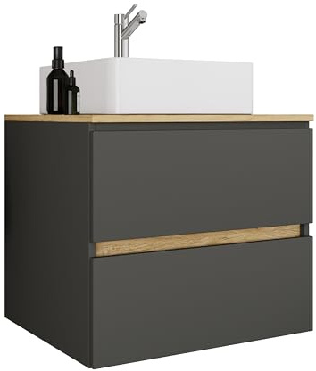 VCM 2-TLG. Waschtisch mit Aufsatz Keramikbecken, Badschrank mit 2 Softclose-Schubladen, Maße Waschplatz Set: H. 51 x B. 60 x T. 47 cm, Cosila-A