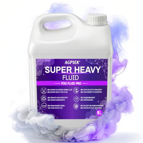 AGPTEK Nebelfluid mit hoher Dichte, 5 L – langanhaltender dichter Nebel | für wasserbasierte Maschinen (400–1500 W), erzeugt Weißeffekte, ideal für Innen & Außenbereiche