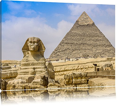 Pixxprint Große Sphinx von Gizeh mit Pyramide, Größe: 80x60cm, Leinwandbild, fertig gespannt, Wandbild, Dekoration, Kunstdruck, kein Poster