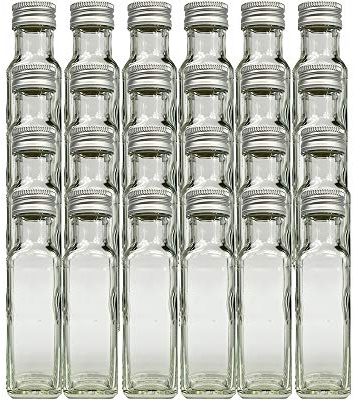 hocz 24 leere Glasflaschen Maraska 100 ml incl. Schraubverschluss Silber Saftflasche Likörflaschen Schnapsflaschen Ölflaschen Flaschen Wasserflasche aus Glas zum selbst befüllen