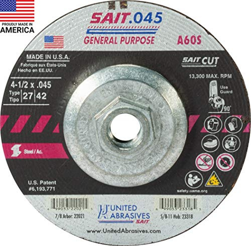United Abrasives-SAIT 23318 A60S General Purpose Cut-Off Wheels (Type 27/Type 42 Depressed Center) 4 1/2x .045 x 5/8-11, 10-Pack