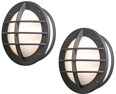 Konstsmide 2er Set Außenwandleuchte/Wandlampe ODEN 31cm, Alu schwarz lackiert, Acrylglas opal, 515-752