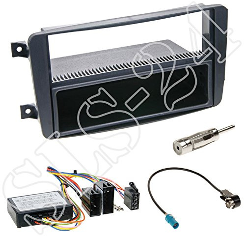 Set: 1-DIN Blende Radioblende schwarz + Kenwood Lenkrad Interface Radio Adapter + Antennenadapter geeignet für Mercedes C-Klasse W203 / (S203) / (CL203) / CLK (C209) / (A209) Vito/Viano (W639/V639