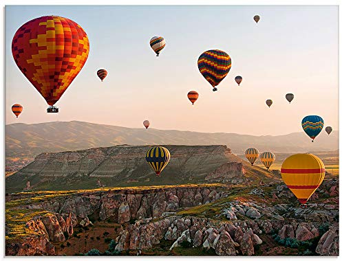 ARTland Wanddeko Glasbilder Wandbild Glas Bild einteilig 60x45 cm Querformat Natur Landschaft Berge Gebirge Türkei Kappadokien Ballonfahrt Himmel K3FE