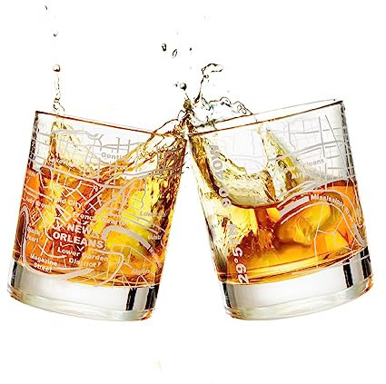 Greenline Goods Whiskey Glasses - 10 Oz Tumbler Gift Set for New Orleans lovers, Etched with New Orleans Map Old Fashioned Rocks Glass - Set of 2