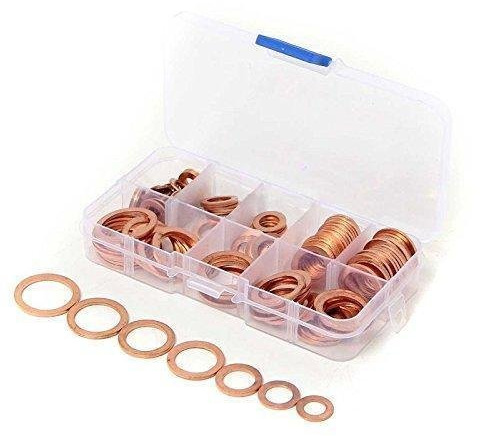 DollaTek 8 Größen Solid Kupfer Unterlegscheiben Sump Plug Sortiment Unterlegscheibe Set Kunststoff Box Professionelle Hardware Zubehör - 120PCs