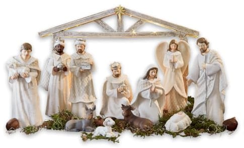 LOBERON Krippenfiguren 12er Set Santo ,  creme | Weihnachten, Winter, Festtage, stilvolles Interieur, Handbemalt, Stilvolle Weihnachtsdekoration, Elf Figuren und eine Krippe