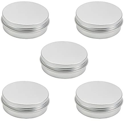 Othmro 5 runde Metalldosen, Aluminiumdosen mit Schraubdeckel, 68 x 25 mm (DxH), silberfarbene Blechdosen für Salbe, Gewürze, Lippenbalsam, Tee oder Süßigkeiten, 60 ml