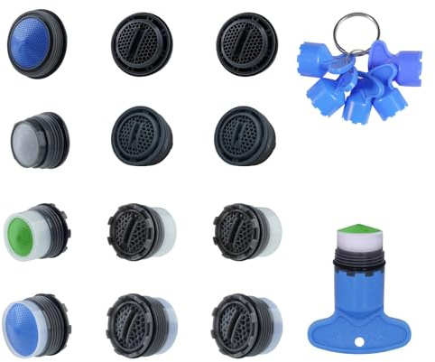 Hibbent 12 Pcs Faucet Aerator with 6 Pcs Faucet Aerator Key Removal Wrench Tool, Aerators Replacement Inserts for Sink M16.5 18.5 21.5 24 mm Tap Aerators Flow Restrictor