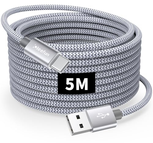 CLEEFUN USB C Kabel 5M, Lang Ladekabel USB C auf USB, 3A Schnellladekabel für PS5 Controller, für Samsung Galaxy S24 S23 S22 S21 S20 S10, A15 A14 A13 A55, für iPhone 15/16/15 Pro Max, Tablet usw