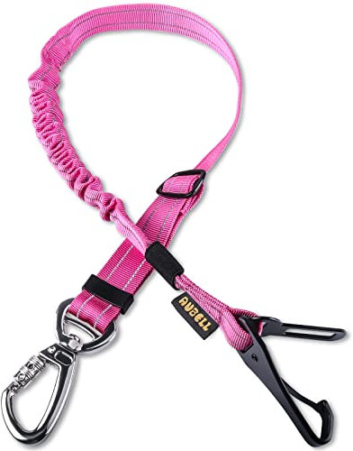 AUBELL Anschnallgurt Hund Auto,Einstellbar Haustier Auto sicherheitsgurt für Hunde, Bungee Hunde Anschnallgurt Geschirr Tether mit Clip Haken-Verschluss & Schnalle, Swivel Karabiner,Rosa