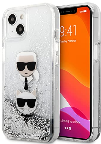 Karl Lagerfeld KLHCP13SKICGLS Hülle für iPhone 13 Mini 5,4 Silber Liquid Glitter Karl&Choupette Head