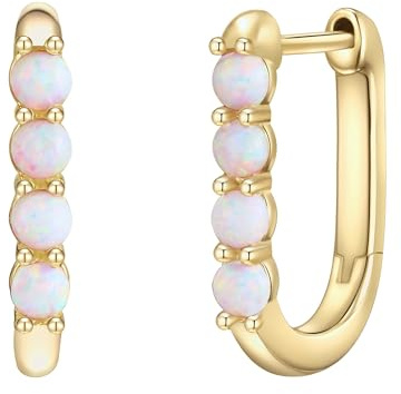 Glanzstücke München Damen Creolen 925/- Sterling Silber gelbvergoldet 14 Karat Opal (synth.) Silberohrcreolen