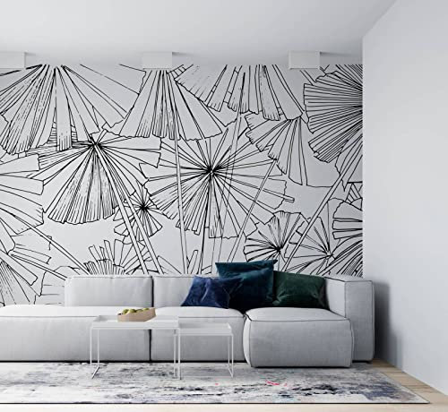 Custom Wallpaper Mural 3D Palm and Banana Tree Leaves Black and White Wallpaper 430Cmx300Cm