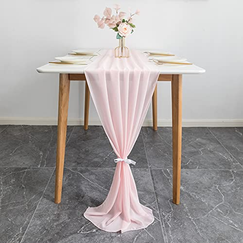 Tischläufer Chiffon, Tischläufer Hochzeit, Tischläufer Hochzeit Kommunion Modern, Tischläufer Weiß, Romantisch Hochzeitsläufer Küchentischläufer for Hochzeit Taufe 70×300 cm (Rosa)