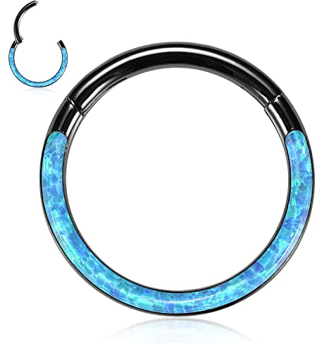 16G Septum Schmuck Blauer Opal Septum Clicker Ring Daith Ohrringe 316L Chirurgenstahl Higned Segment Nahtloser Nasenring Ring Schwarze Knorpelohrringe Helix Tragus Rook Piercing Schmuck 8mm