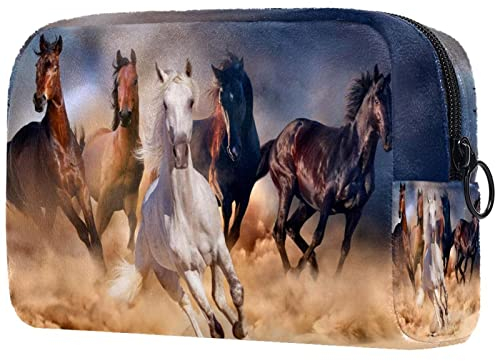 Kosmetiktasche Laufende Pferde Reise Kulturtasche-Damen Kosmetikkoffer-Herren Make-Up-Organzier, Portable Make Up Tasche Für Mädchen 18.5x7.5x13cm