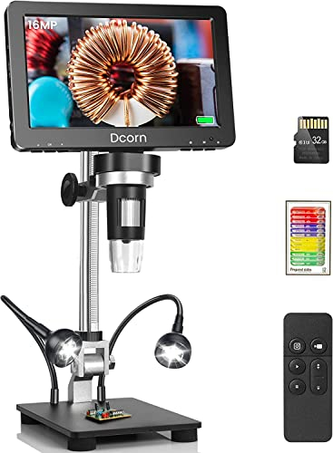 Dcorn 7'' HDMI Microscopio Digitale 1500X, 16MP 1080P LCD Microscopio Digitale per Saldatura Adulti, 10 LED di Luce, Microscopio Elettronico Compatibile con Windows/Mac/TV/Proiettore