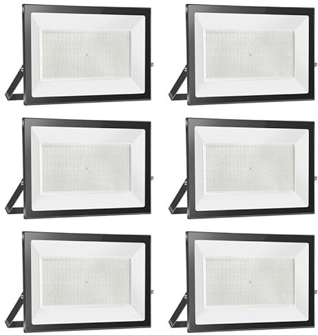 Probapro 300W Focos LED Exterior 6 Pcs - Proyector LED 30000LM IP65 Impermeable, 3000K Blanco Cálido para Jardín, Patio, Garaje, Terraza | Foco Exterior Seguridad con Alta Luminosidad