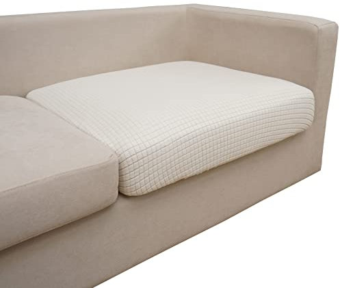 Eismodra Sofabezug,Sofa Überzug 3 Sitzer,Stretch Sitzkissenbezug,Couch Überwurfdecke Sofaschoner Sofaüberwurf,Elastischer Bezug Cover für L Form,Cremeweiß,Länge 65-95cm(1 Stück)