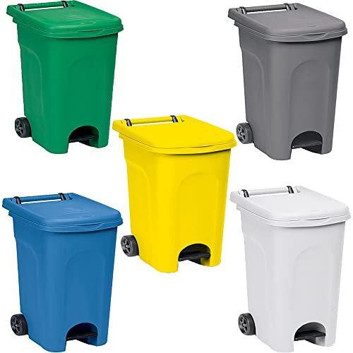 Pattumiera con Pedale e Ruote per Raccolta Differenziata contenitori bidoni 60lt carrellati da Pub Bar Giardino casa-Giallo