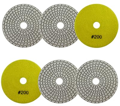 Almohadillas Pulidoras Diamantadas Húmedas 4/100mm - 6piezas Grano 200 Discos Pulido para Granito Mármol Piedra Artificial Cuarzo para Amoladora Angular SANLEETEK